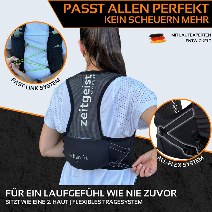 Laufweste Damen und Herren Urban fit 2L optimale Passform atmungsaktiv ultraleichter Laufrucksack 13