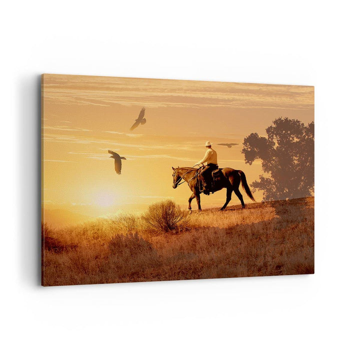 Bilder auf Leinwand 100x70cm Leinwandbild Pferd Cowboy Bauernhof Reiten Gross Wanddeko Bild Schlafzi