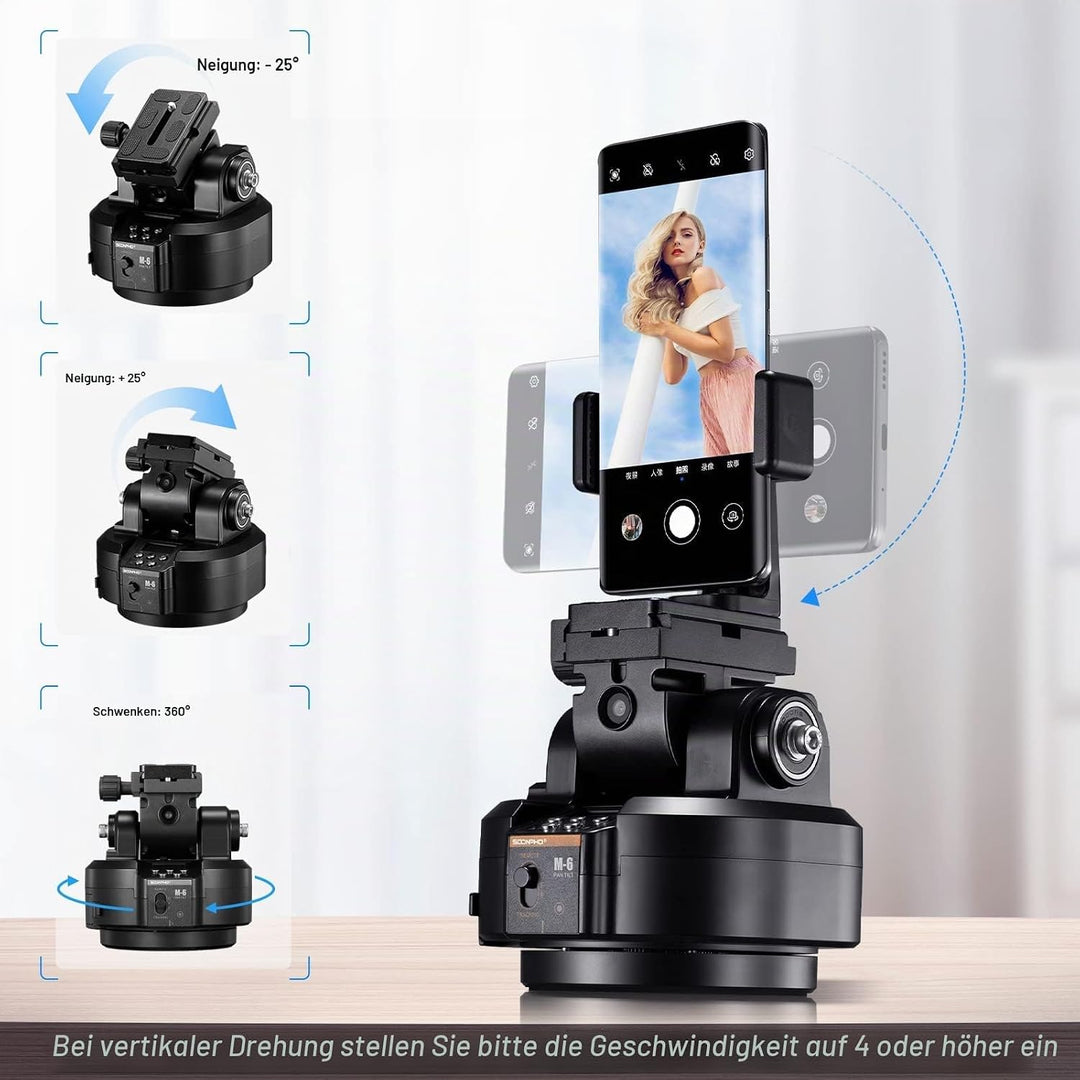 Soonpho M6 Auto Face Tracking Motorized Rotating Panoramic Tripod Head, AI Smart Face Body Tracking