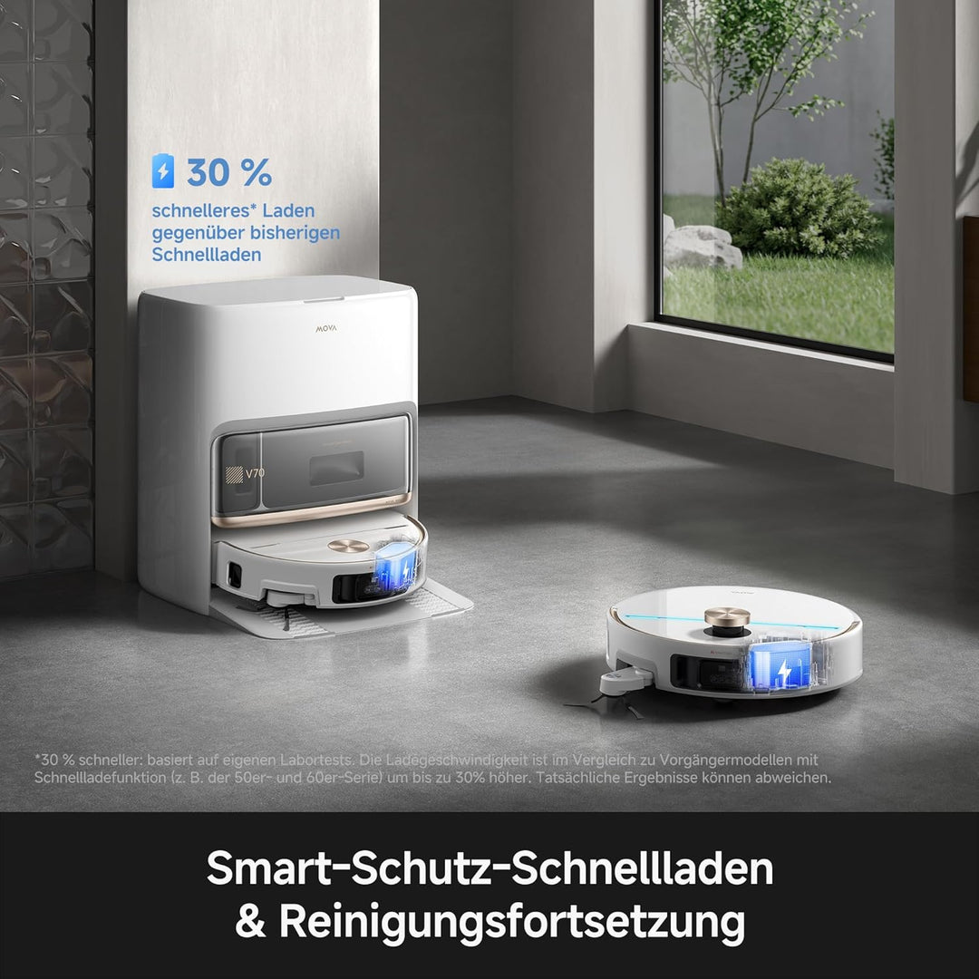 Mova V70 Ultra Complete X Saugroboter, MaxiReachX-Doppelverlängerung Seitenbürste & Mopp, 40.000 Pa