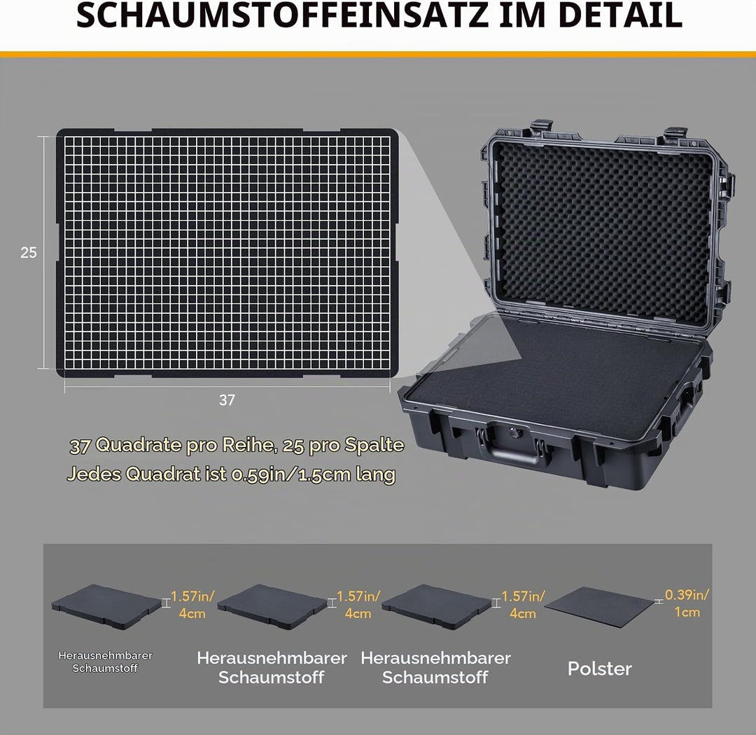 Lykus HC-6020 Wasserdicht Koffer mit anpassbar Rasterschaumstoff, Innengrösse 59,3x42,3x19 cm, Geeig
