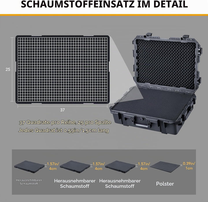 Lykus HC-6020 Wasserdicht Koffer mit anpassbar Rasterschaumstoff, Innengrösse 59,3x42,3x19 cm, Geeig