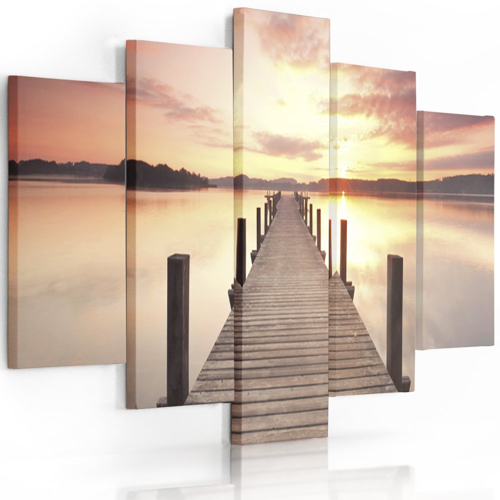 Feeby Bilder 5 Teile Brücke Sonnenuntergang 200x100 cm Typ A Wohnzimmer Schlafzimmer Büro Flur Küche