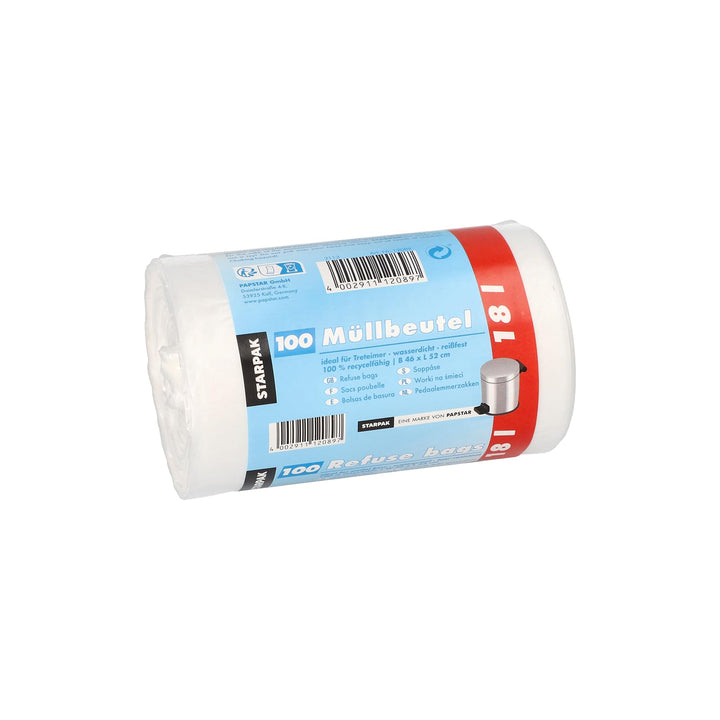 Papstar 1 Karton = 9x100 Müllbeutel, HDPE 18 l 46 cm x 52 cm weiss 12089