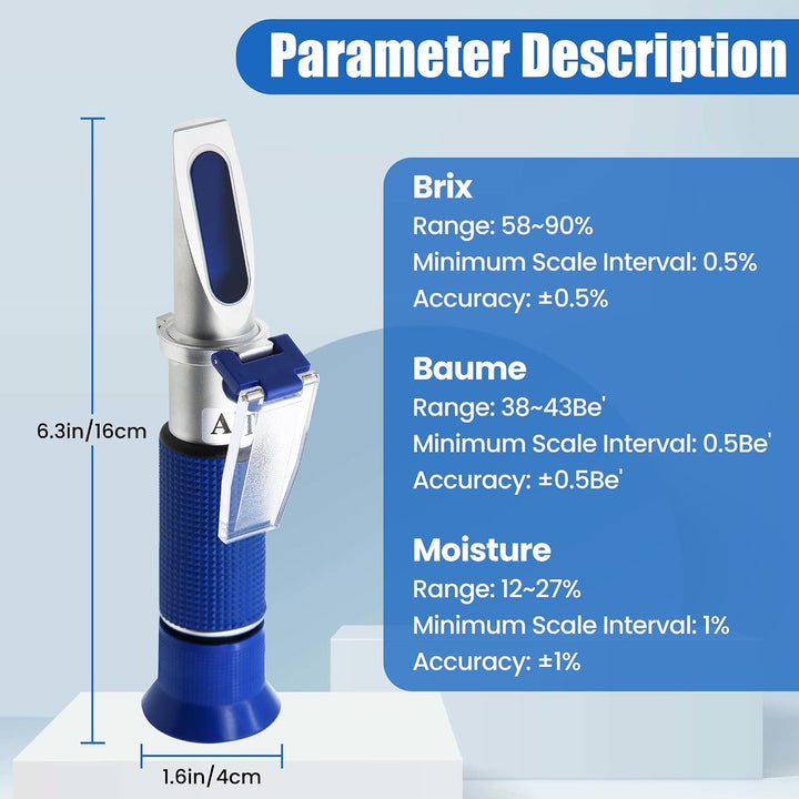 Honig Refraktometer Honig Feuchtigkeit Tester für Honig Ahornsirup Melasse Imkereibedarf, Brix und B