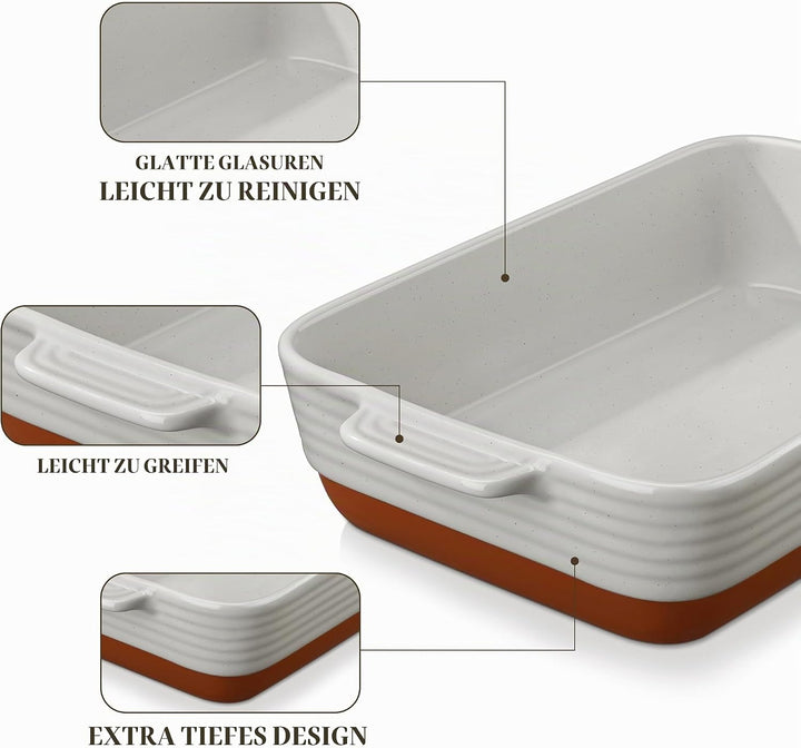 MALACASA, Serie TARA, Graue Auflaufform Gross, 4.5L Backformen, Auflaufformen rechteckig aus Steingu