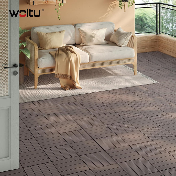 WOLTU GTF001br WPC Terrassenfliesen Terrassendielen Fliese in Holzoptik Bodenbelag mit klicksystem B