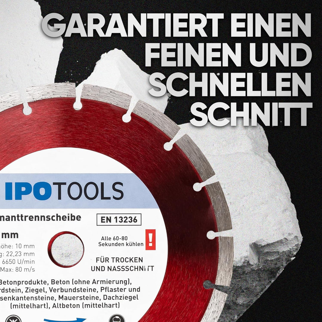 IPOTOOLS 3x Diamanttrennscheibe 230 Diamantscheibe Trennscheibe Trocken und Nassschnitt für Beton, Z