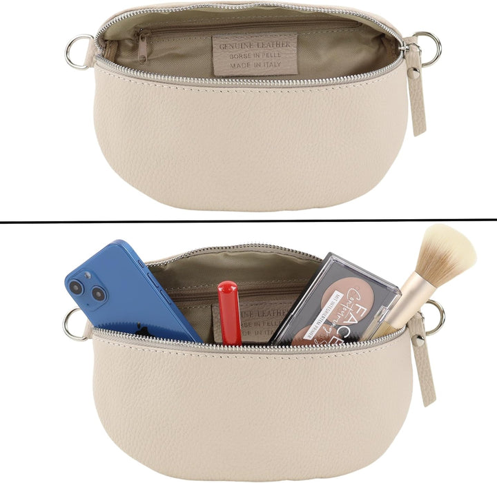 Blade Bauchtasche Damen Echtleder, stylische Gürteltasche Damen mit 2 gemusterten und Leder abnehmba