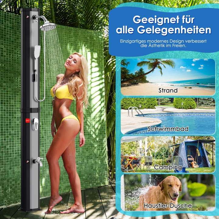 Eulenke Solardusche 60L Solar Gartendusche mit 360° Regenduschkopf, Wasserhahn und handbrause, Warme