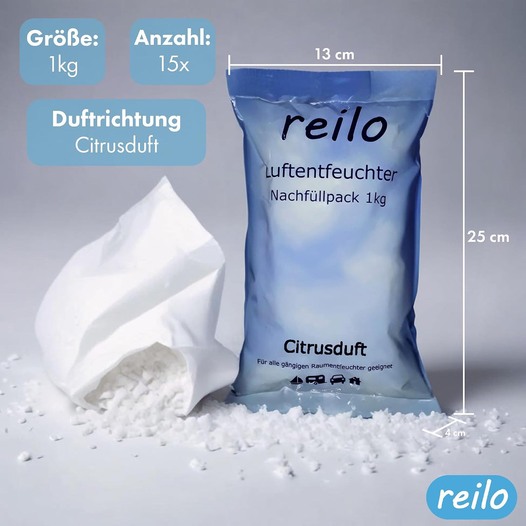 15x 1kg Citrusduft Luftentfeuchter Granulat, Raumluftentfeuchter im Vliesbeutel, Nachfüllpacks für g