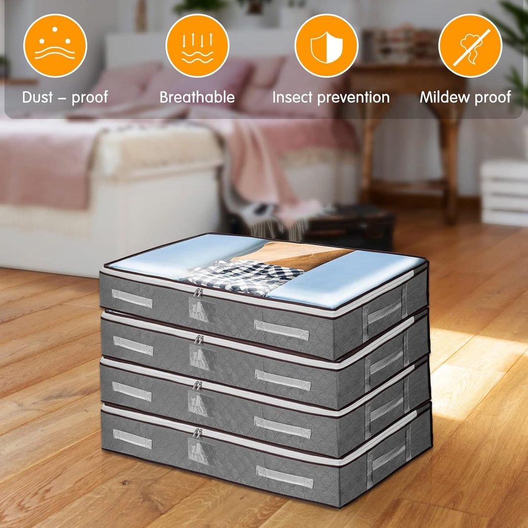 4 Stück Unterbett-Aufbewahrungstaschen mit Deckel, faltbare grosse Unterbett-Aufbewahrungsboxen mit