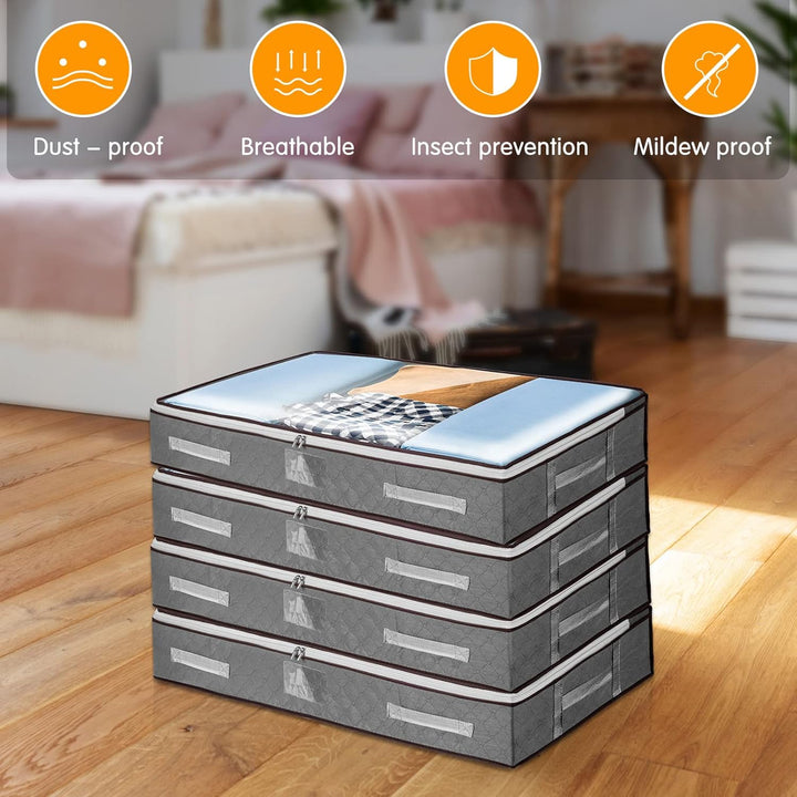 4 Stück Unterbett-Aufbewahrungstaschen mit Deckel, faltbare grosse Unterbett-Aufbewahrungsboxen mit