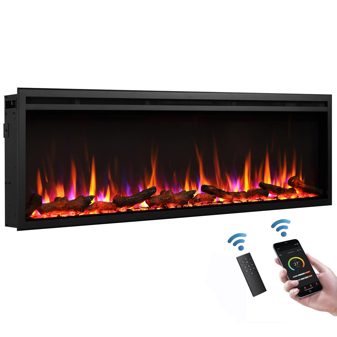 CrownFlame Atalanta 60" Elektrokamin - Elektrischer Einbaukamin mit Heizung 1000/2000 W, realistisch