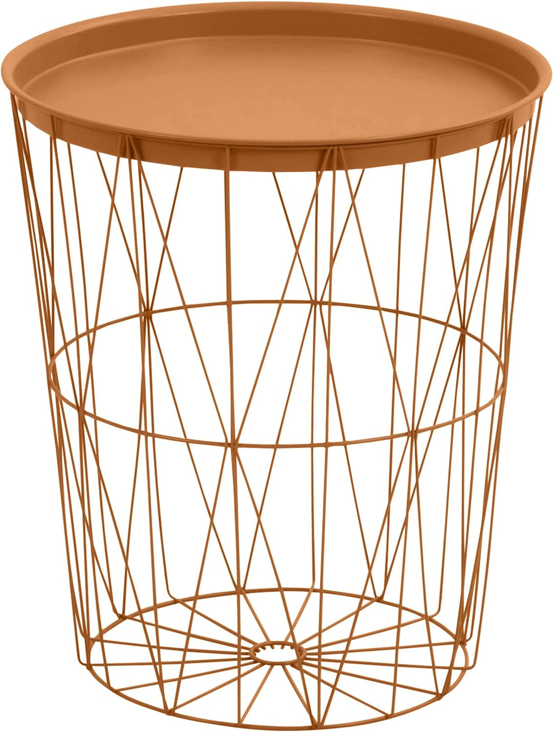 greemotion Drahtkorb-Tisch mit Tablett, Stahl, Ø ca. 40 cm, Höhe ca. 46 cm Kupfer Ø ca. 40 cm, Kupfe