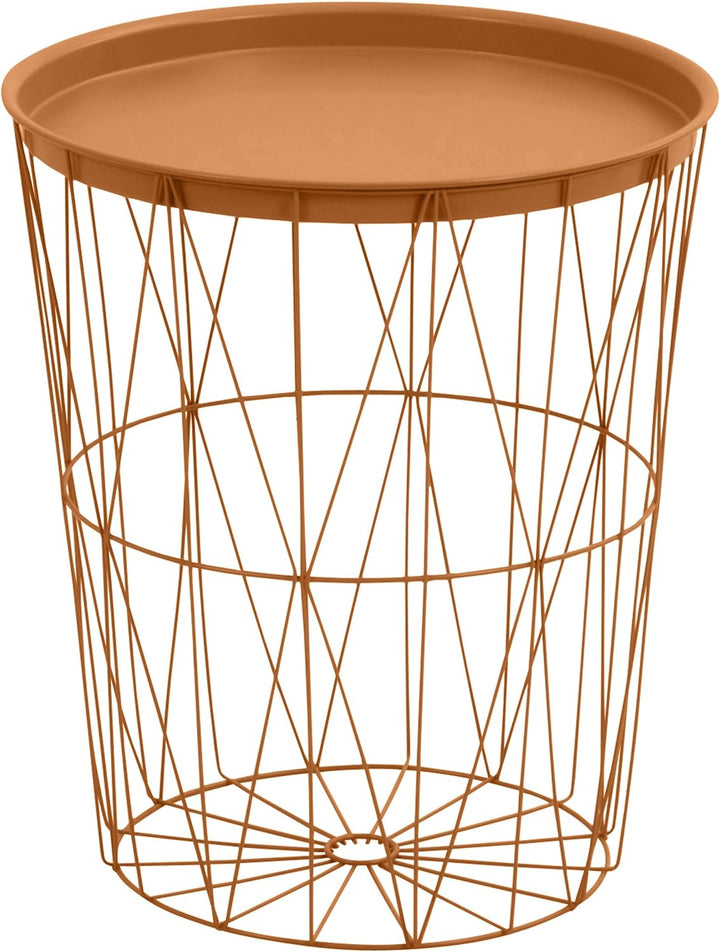 greemotion Drahtkorb-Tisch mit Tablett, Stahl, Ø ca. 40 cm, Höhe ca. 46 cm Kupfer Ø ca. 40 cm, Kupfe