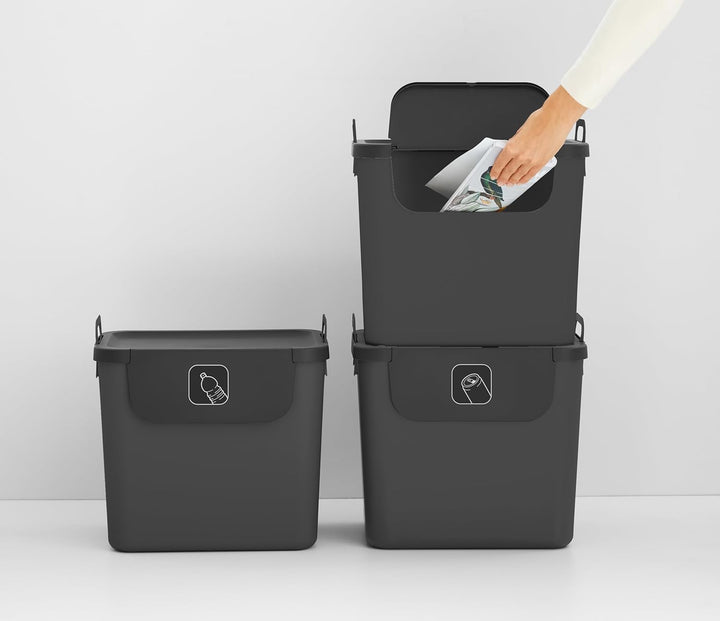 Jive Rotho Recycling Müllsystem anthrazit 3er-Set Mülltrennsystem 30l für die Küche, Kunststoff (PP