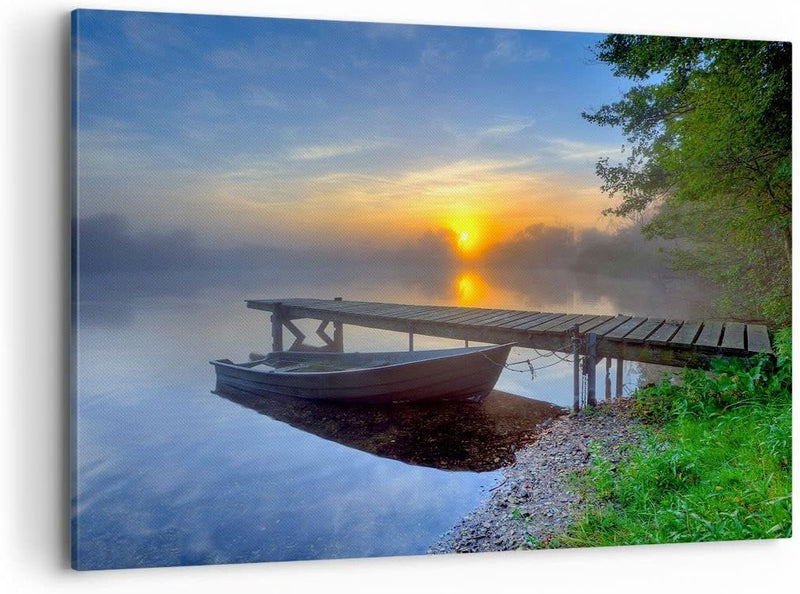 Bilder auf Leinwand 100x70cm Leinwandbild Landschaft Meer Sommer Sonne Gross Wanddeko Bild Schlafzim