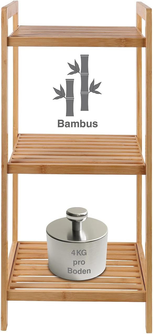 Rosenstein & Söhne Regale: 2er-Set Bambus-Standregal mit 3 Ablagen, 30 x 30 x 70 cm, Bambus (Bad Reg
