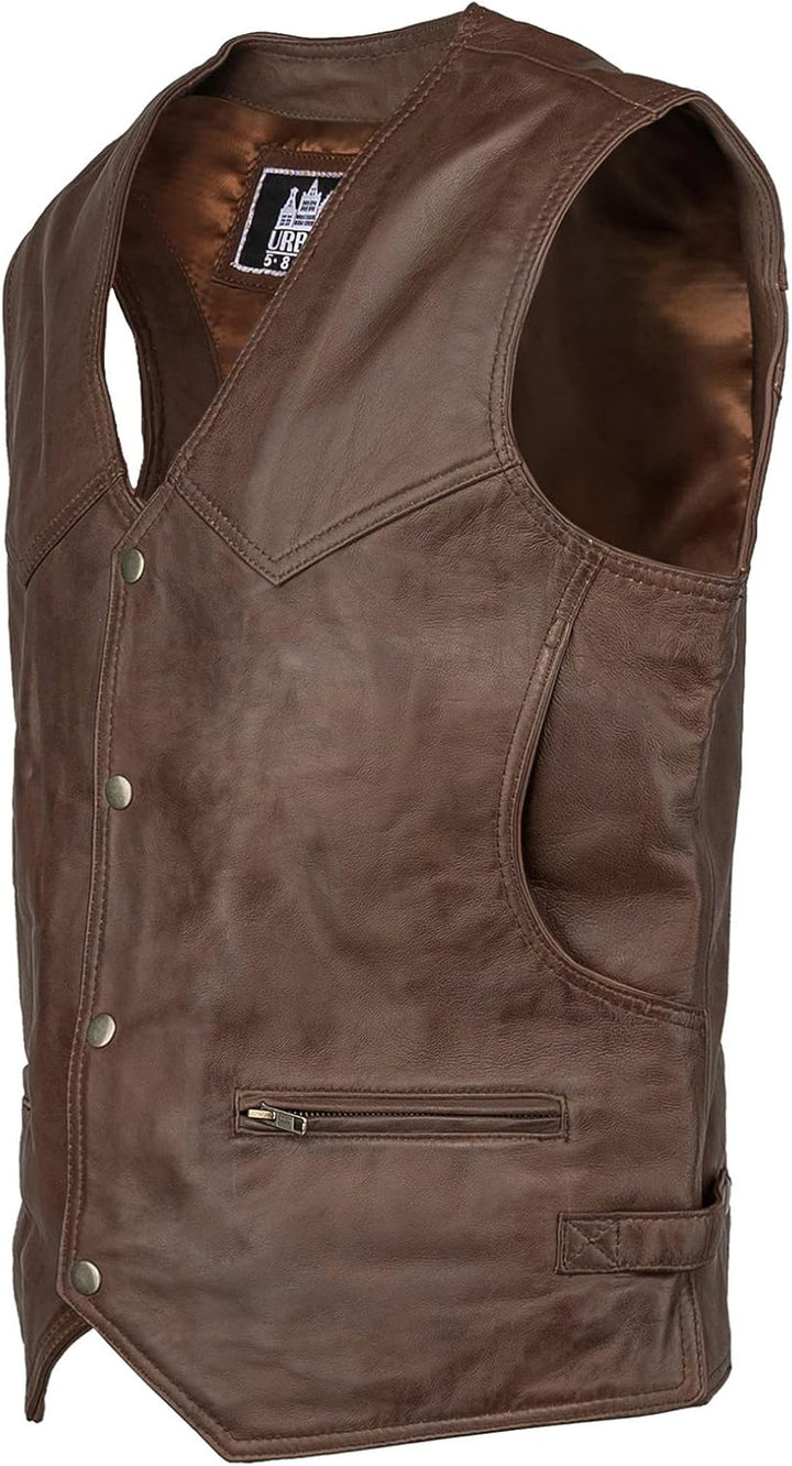URBAN 5884 Bikergilet aus echtem Leder, bequemes Schafsfell, Bikergilet mit Knopfverschluss XXL brau