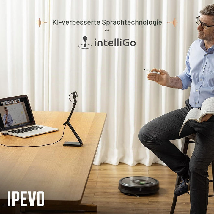 Dokumentenkamera IPEVO V4K PRO Ultra HD USB mit KI-gestütztem Mikrofon, für Visualisierung im Klasse