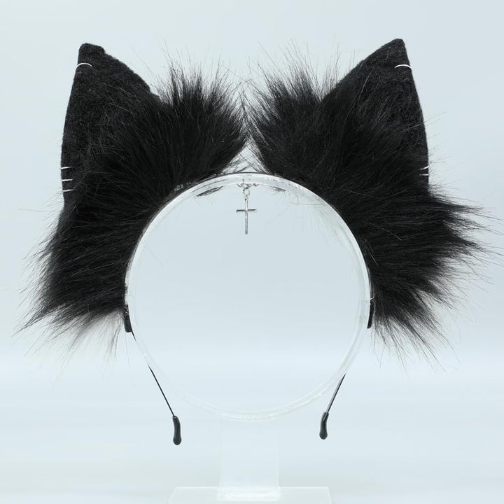 VIGVAN Handgemachte Wolf Fuchs Ohren Cosplay Kopf Zubehör Kawaii Haarband (Kette Schwarz Weiss), Ket