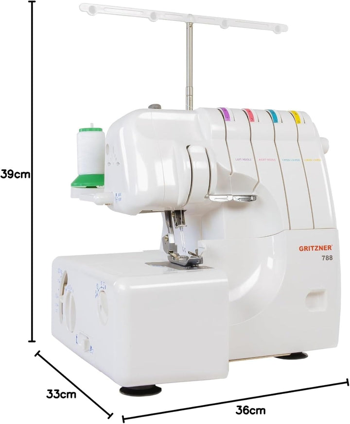 Gritzner 788 Overlock mit LED Licht + 5 praktische Nähfüsse aus dem Sonderzubehör + Abfallbehälter +