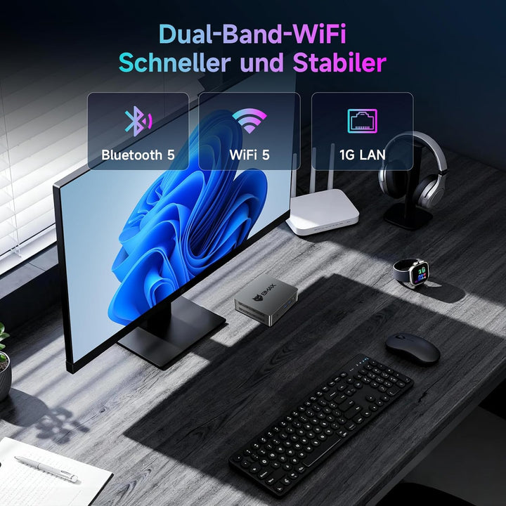 BMAX Mini-PC W11 Pro, Prozessor der 11. Generation N5095 (max. 2,9 GHz), 8 GB LPDDR4 + 256 GB M.2 SS