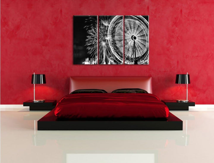 Pixxprint Jahrmarkt mit Feuerwerk als Leinwandbild/Grösse: 3 Teilig (120x80 cm) cm/Wandbild/Kunstdru
