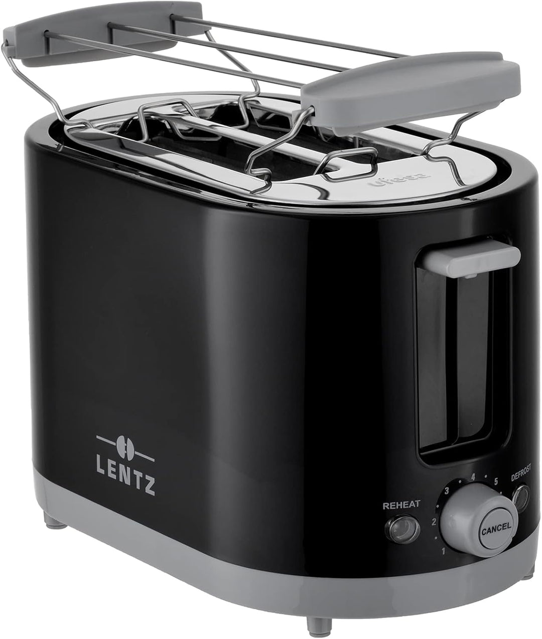 LENTZ 2-Scheiben"COOL TOUCH" Toaster mit Brötchenaufsatz 750 Watt Toastautomat (schwarz), Schwarz