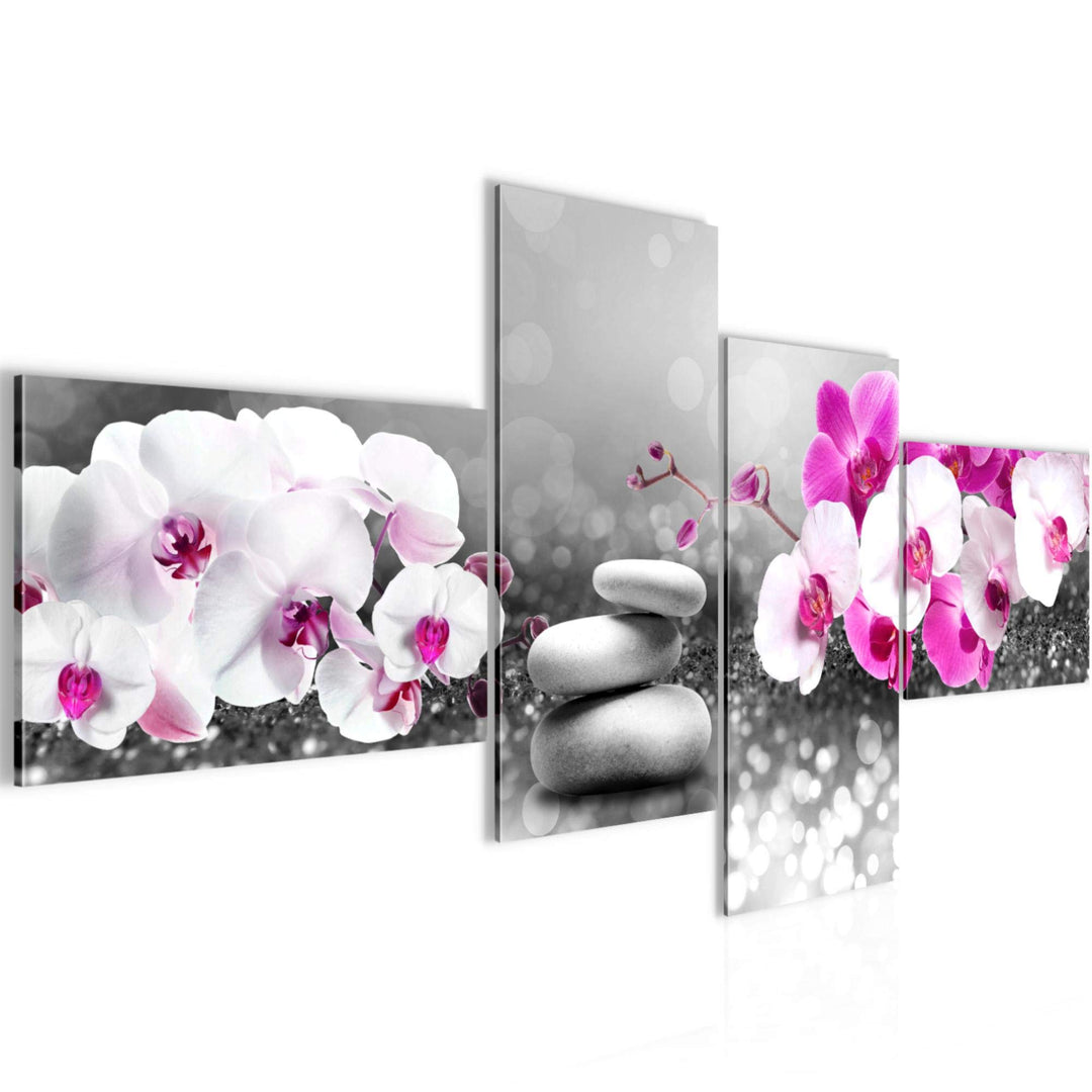 Runa Art Bild Modern Blumen Orchidee - Made in Germany - Wandbilder Feng Shui Grau Rosa 4 Teilig 035