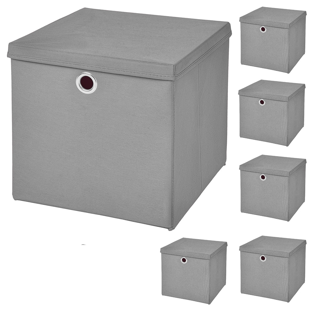 StickandShine 6er Set Hellgrau Faltbox 28 x 28 x 28 cm Aufbewahrungsbox faltbar mit Deckel, Hellgrau