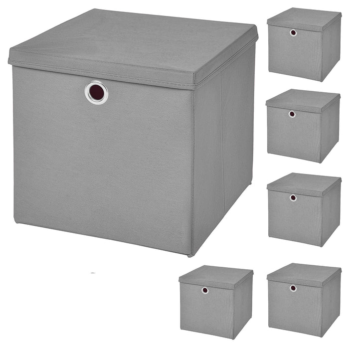StickandShine 6er Set Hellgrau Faltbox 28 x 28 x 28 cm Aufbewahrungsbox faltbar mit Deckel, Hellgrau