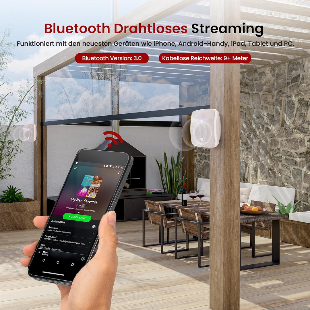 Pyle Lautsprecher Wandhalterung, Musikbox Bluetooth Gross 600 Watt, wasserdichte Box Outdoor & Indoo