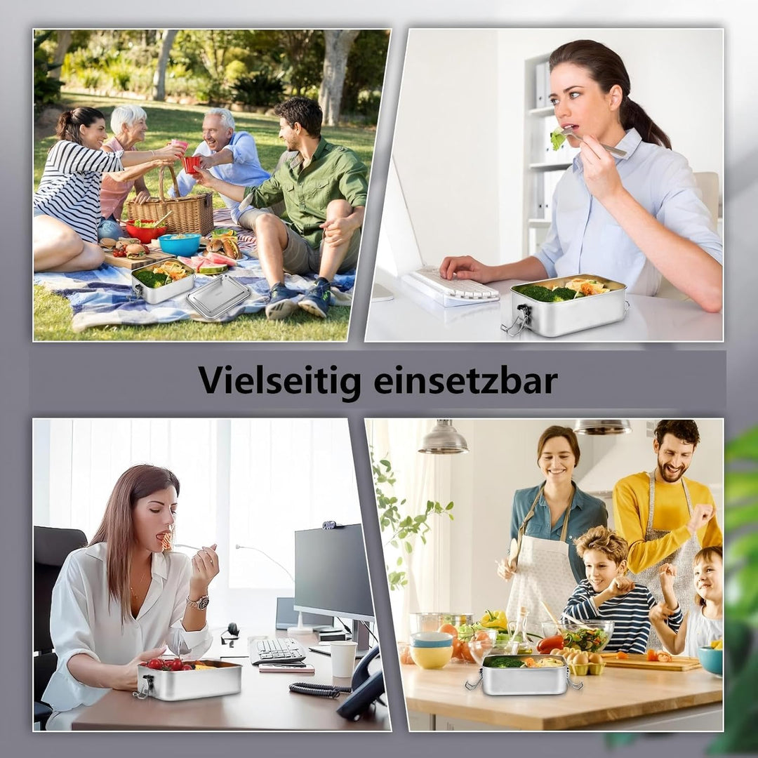 4 Stück Edelstahl-Bento-Box, 550 ml, Metall-Lunchbox, Lebensmittelbehälter, Stahl-Lunchbehälter für