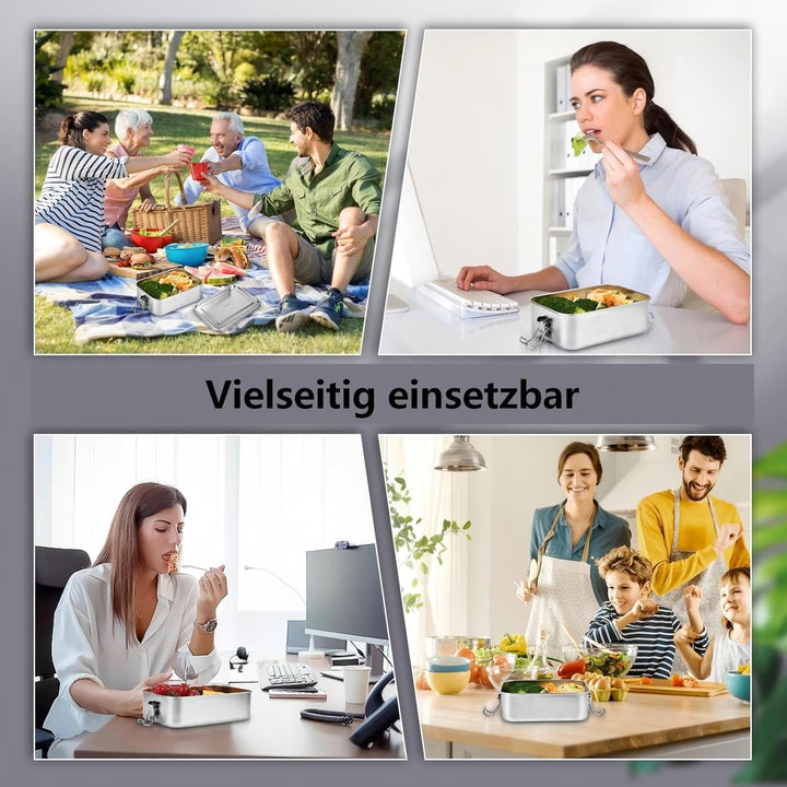 4 Stück Edelstahl-Bento-Box, 550 ml, Metall-Lunchbox, Lebensmittelbehälter, Stahl-Lunchbehälter für