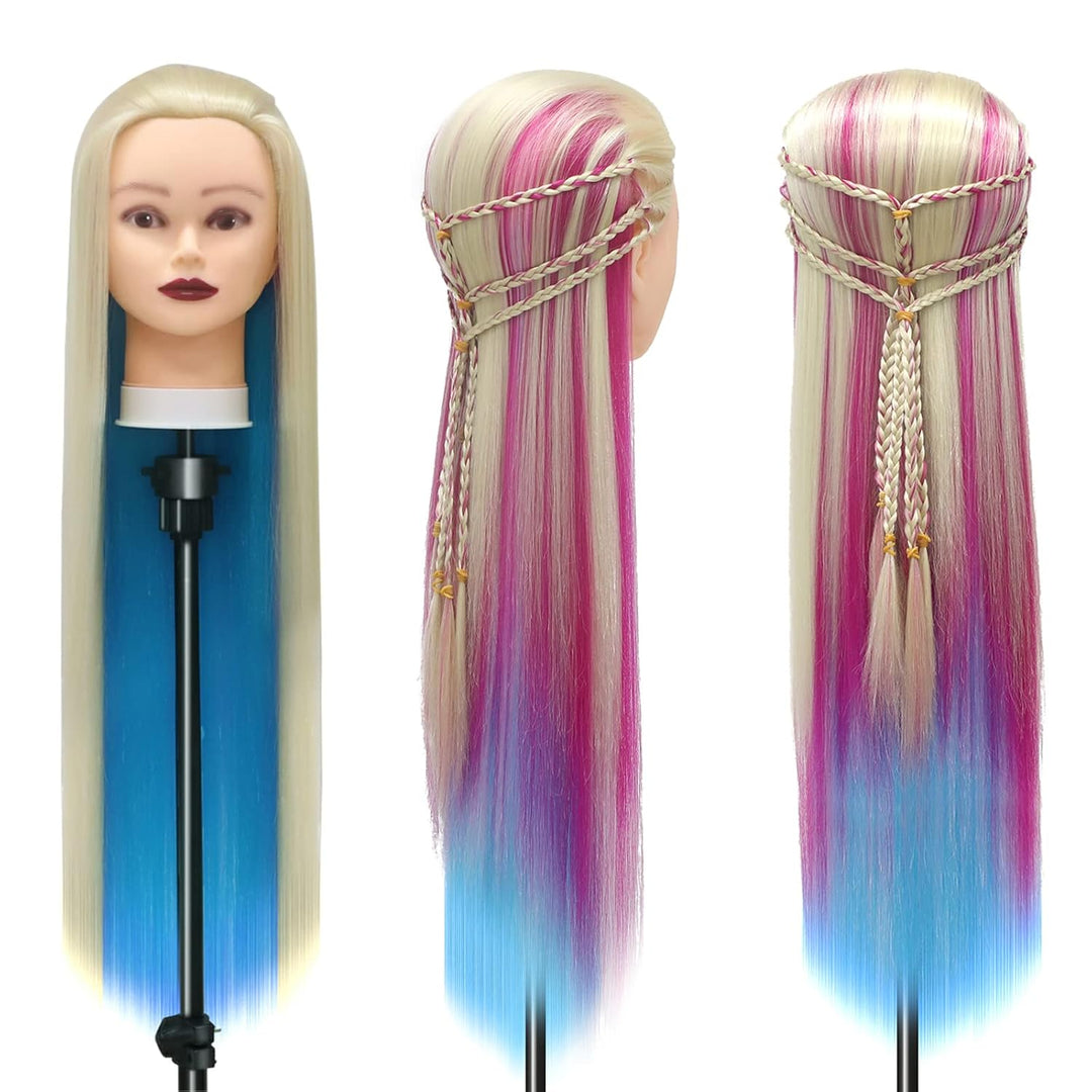 Trainingsköpfe, 28 inch Frisierkopf für Frisöre 100% Synthetikfaser-Haar Übungskopf,mit DIY Stricken