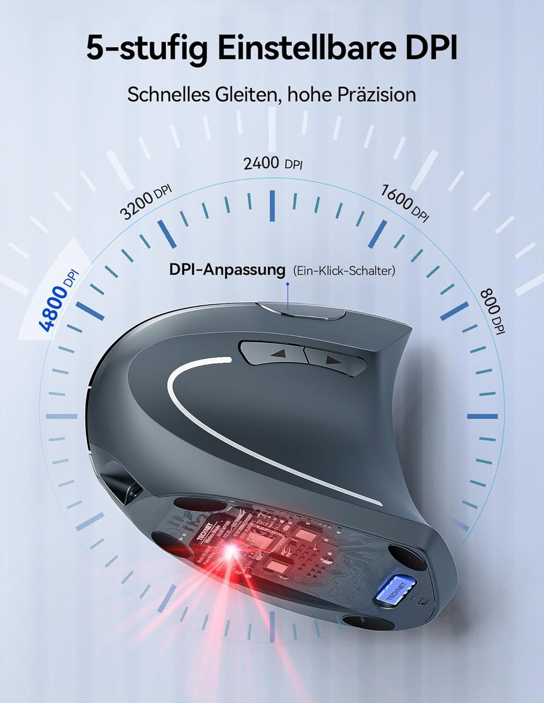 TECKNET Wiederaufladbar Ergonomische Maus Kabellos, 2.4G Optische Vertikale Maus Ergonomisch, 5 Eins