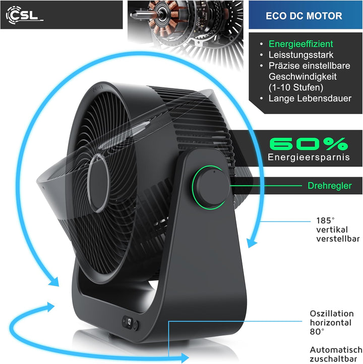 CSL - Akku Tischventilator mit Fernbedienung – sehr leise - Oszillation – 10 Geschwindigkeitsstufen