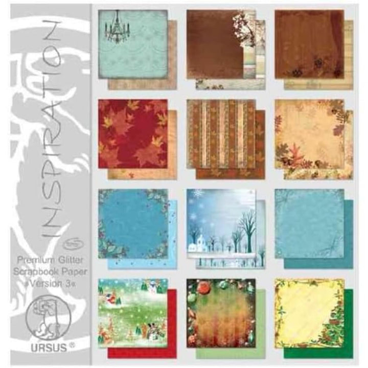 Ursus 70370099 - Premium Glitter Scrapbook paper Block, Version 3, ca. 30,5 x 30,5 cm, 190 g/qm, 12