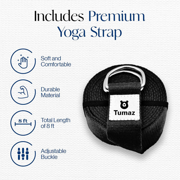 Tumaz Yoga Block 2er Set mit Yoga Gurt [240 cm] - Yoga Blöcke Eva-Schaum mit hoher Dichte und gering