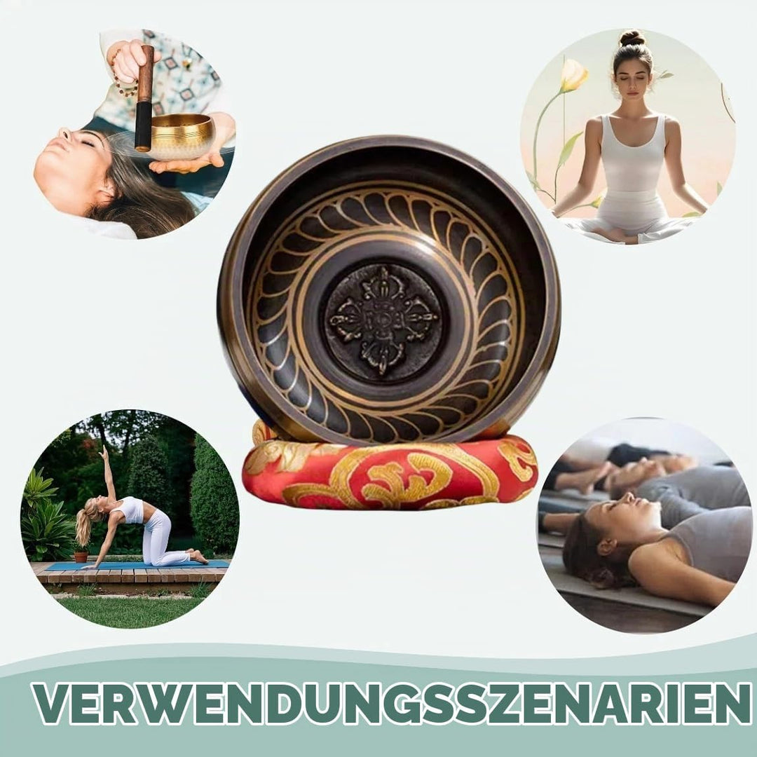 Klangschalen Set, Tibetische Meditation Stressabbau, Zen-Dekor, Schale handgefertigt in Nepal für He