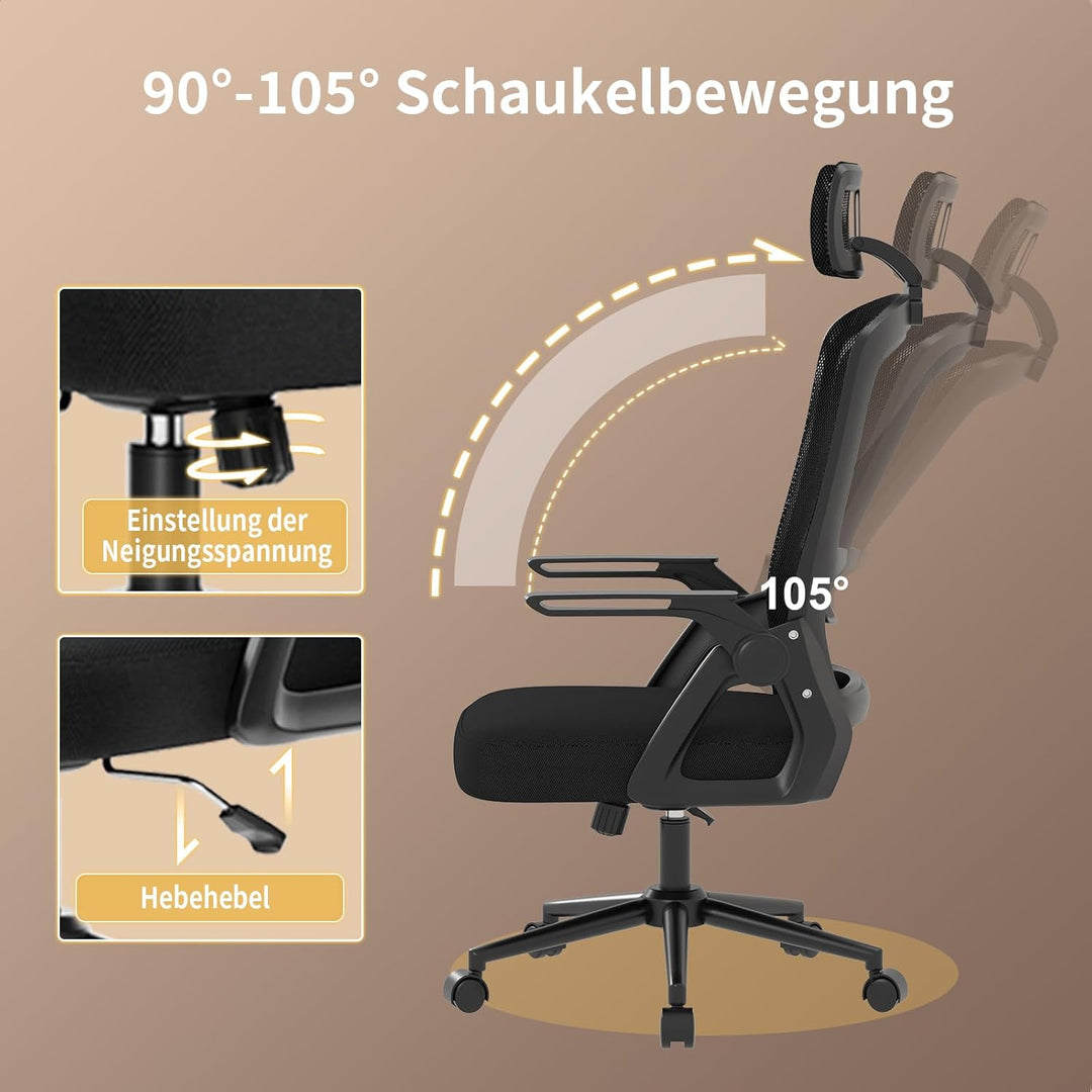 naspaluro Bürostuhl Ergonomisch mit Verstellbarer Armlehnen, Schreibtischstuhl mit Kopfstütze, Atmun