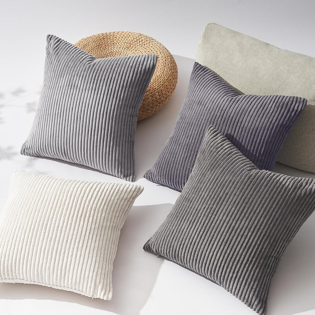 Topfinel Kissenbezug 30x30 cm Grau 4er Set Kordsamt Kissenbezüge Kissenhülle Dekokissenbezug Sofakis