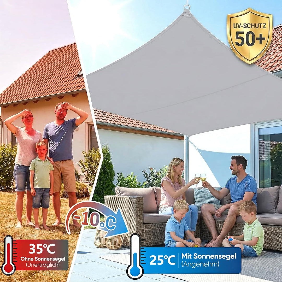 Sunula Sonnensegel Wasserdicht 3x4m Rechteckig – hochdichtes PES 160g/m², mit umlaufendem Gurtband &