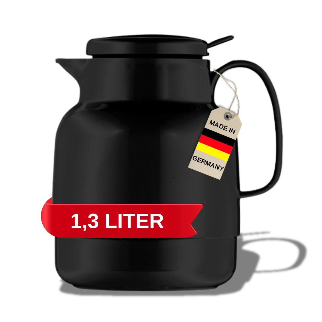 Helios Mondo Push Kunststoff Isolierkanne Drehverschluss mit Drucktaste 1,3 l schwarz Schwarz 1,3 Li