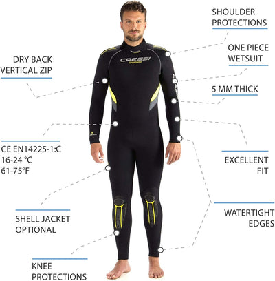 Cressi Castoro Man Monopiece Wetsuit - Taucheranzug Erhältlich in 5 oder 7 mm Neopren, Herren 5 mm S