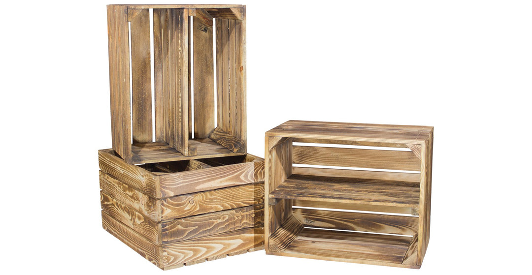 5er Set - Obstkiste Regal flammbiert 50x40x30cm