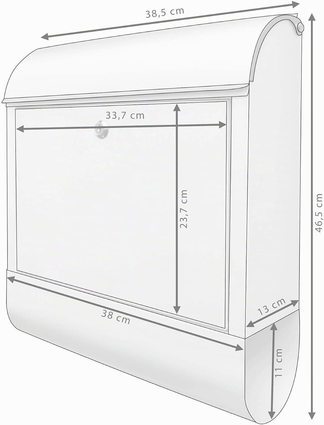 banjado Design Briefkasten Stahl weiss mit Zeitungsfach - Briefkasten 39x47x13cm gross mit 2 Schlüss