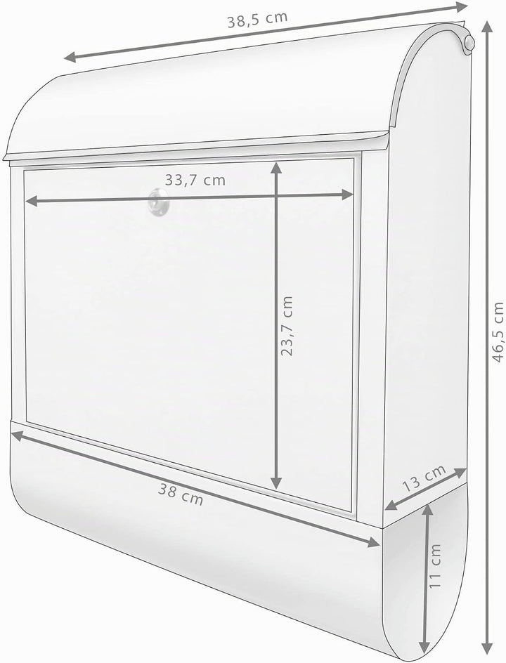 banjado Design Briefkasten Stahl weiss mit Zeitungsfach - Briefkasten 39x47x13cm gross mit 2 Schlüss